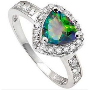 1.42 CARAT GREEN MYSTIC GEMSTONE & CUBIC ZIRCONIA Sterling Silver Ring (Size 7)